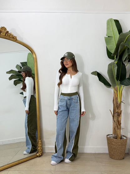 Jeans bicolor Verde