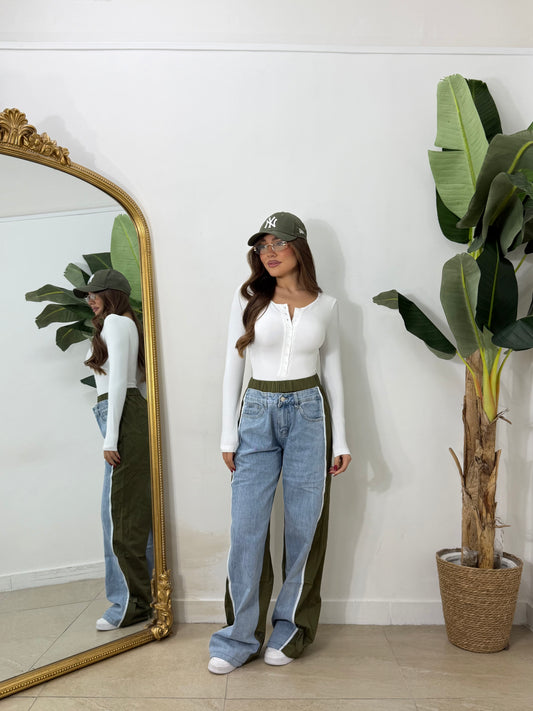 Jeans bicolor Verde
