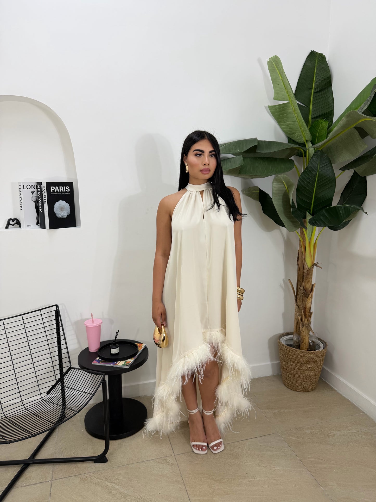 Abito plumage crema -5723