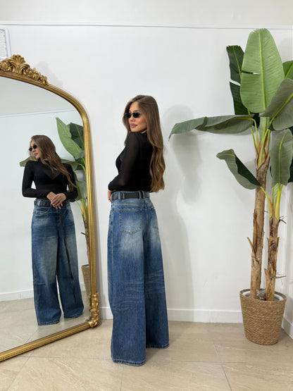 Jeans con cintura in pelle -652