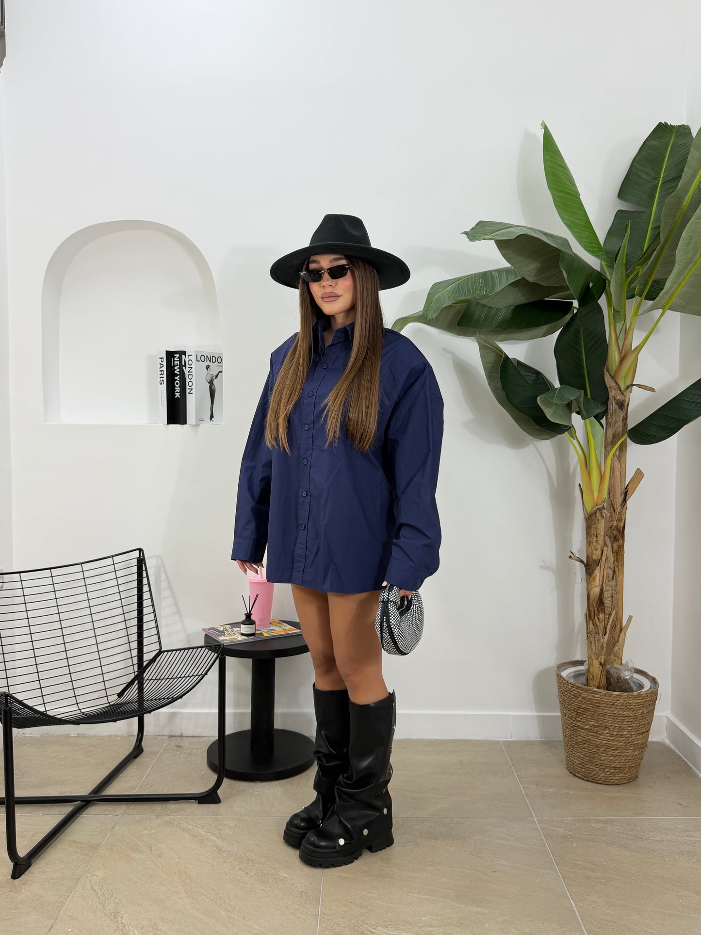 Maxi camicia strutturata blu