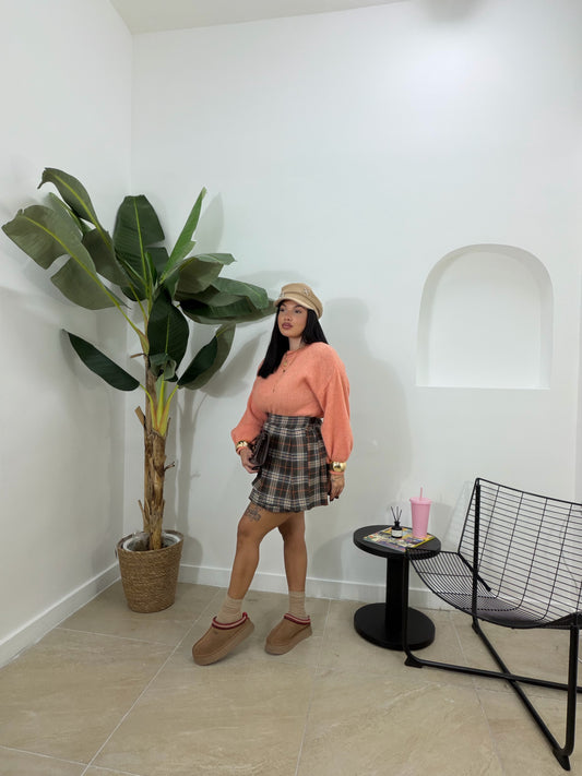 Gonna tartan marrone/arancio