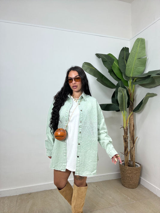 Maxi camicia brillantini smeraldo