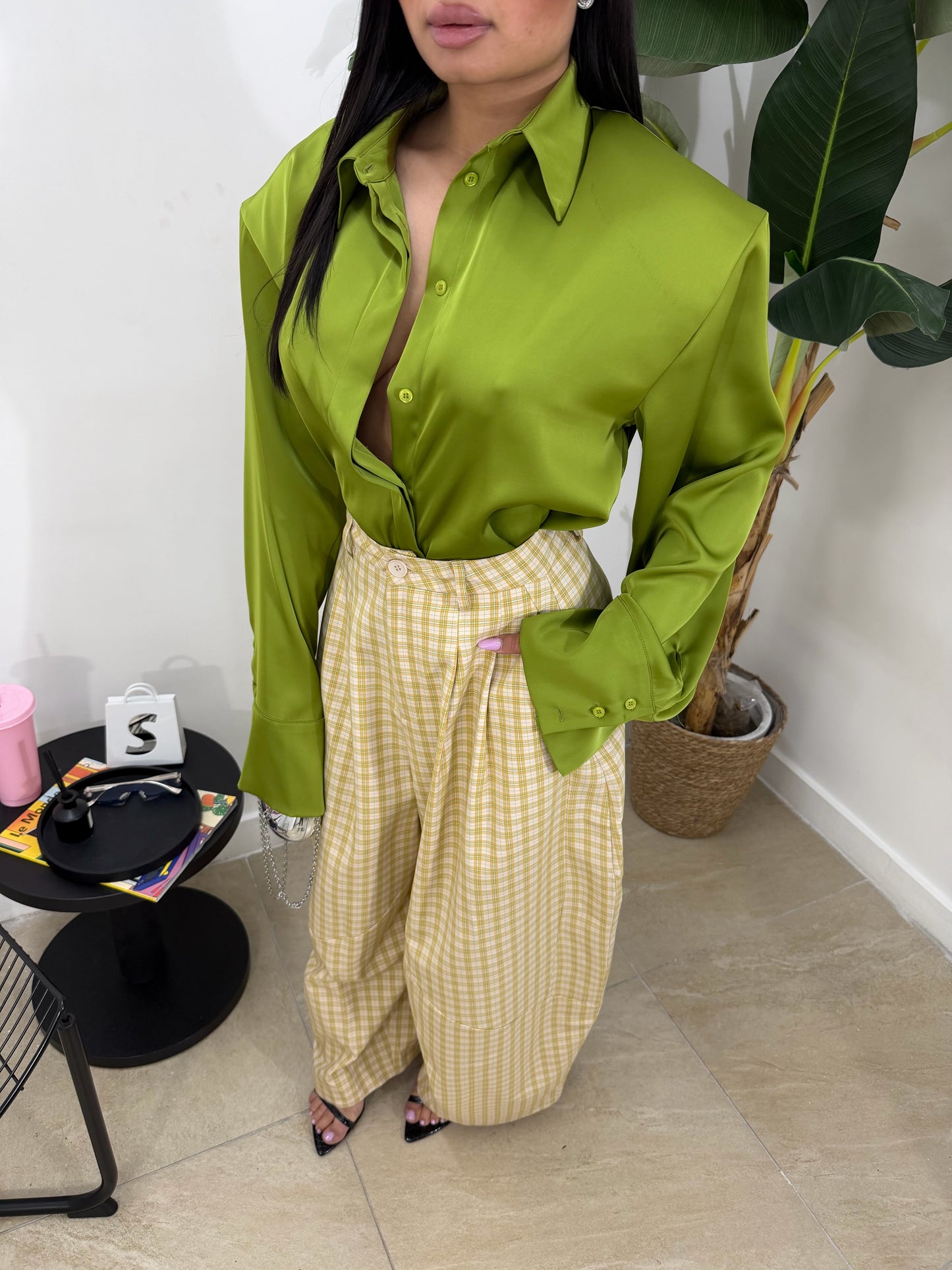 Camicia satin lime attico