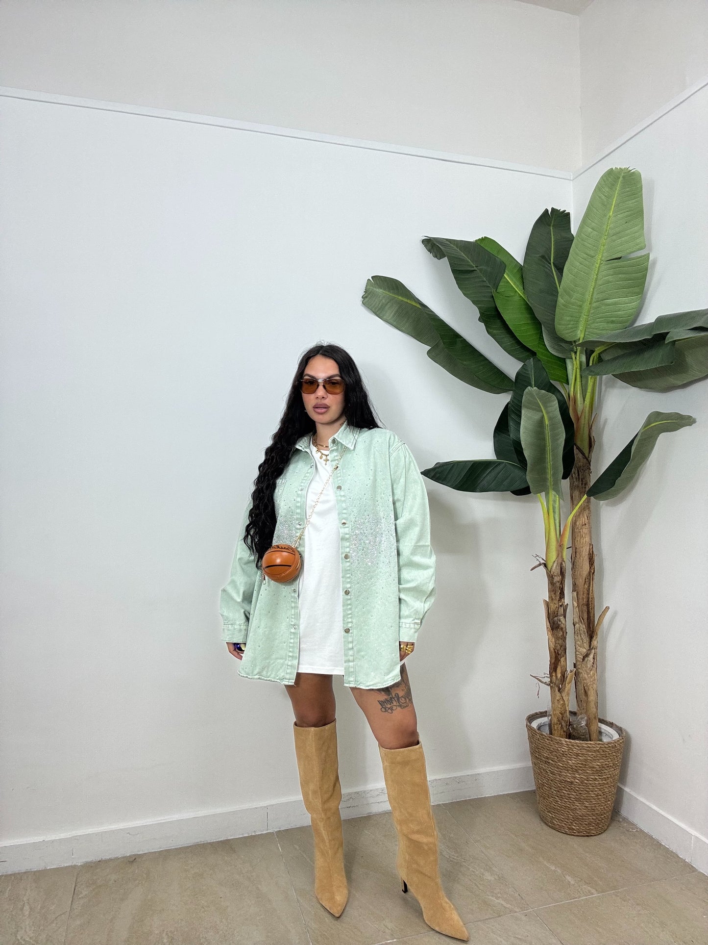 Maxi camicia brillantini smeraldo