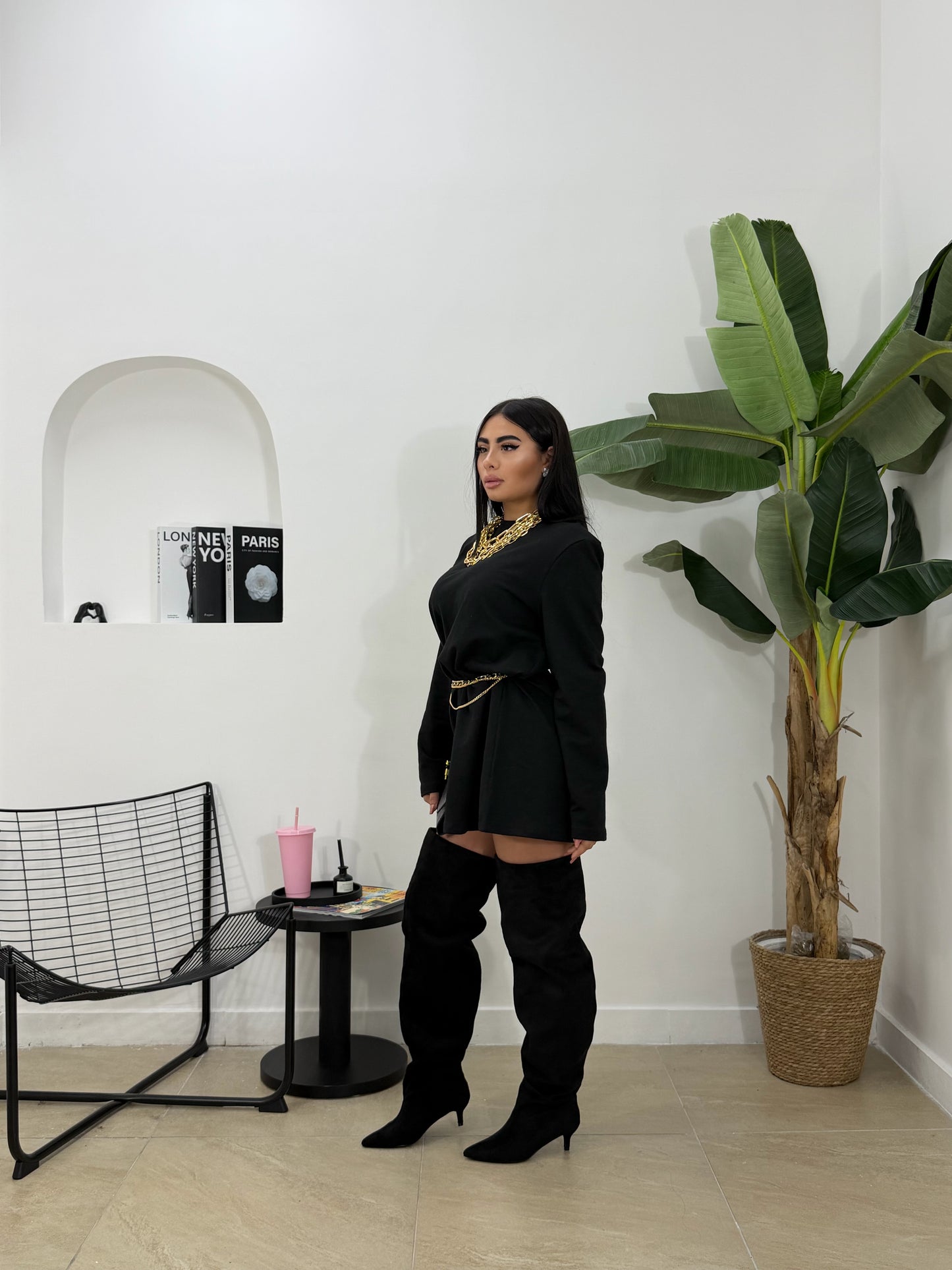 Maxi stivale camoscio nero