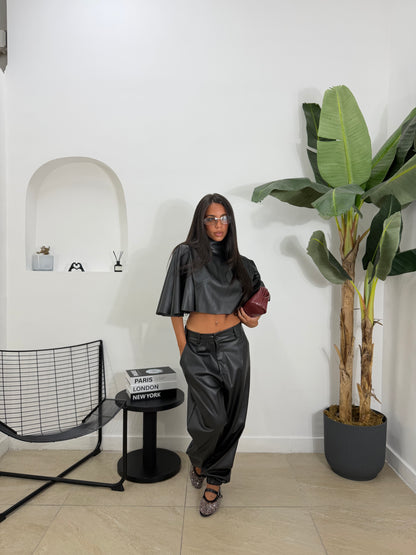 Coordinato in pelle fly nero-100