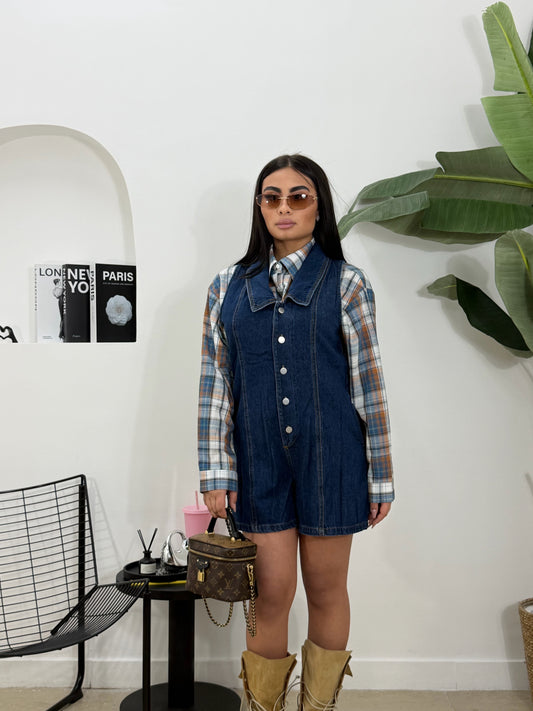 Camicia quadroni blu/camel