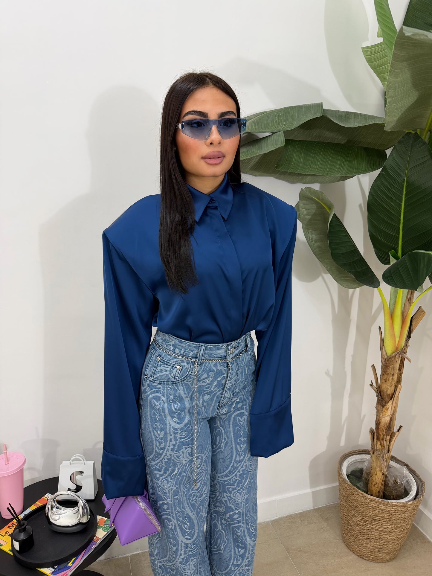 Camicia satin blu attico
