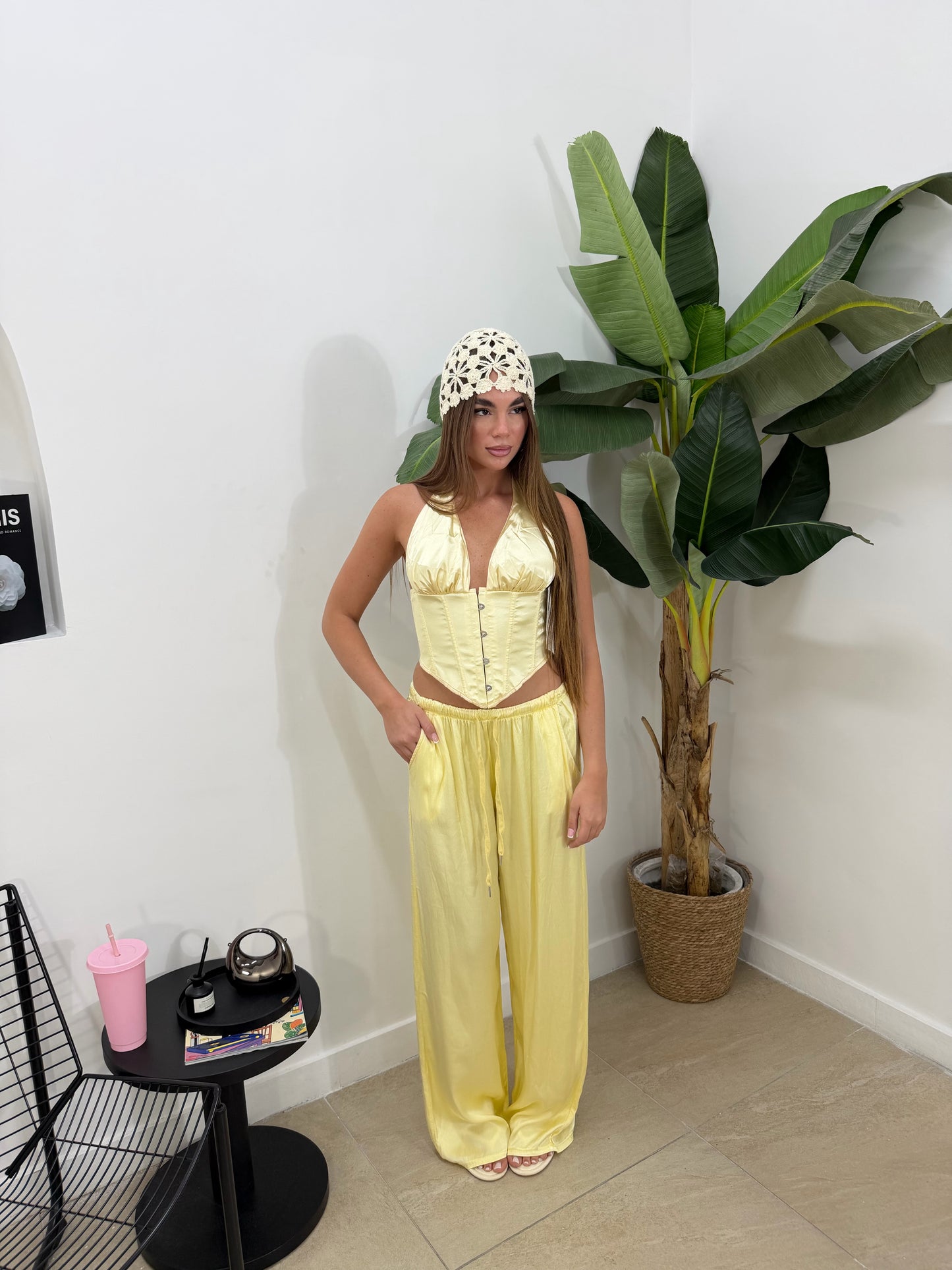 Pantalone satin giallo -24205