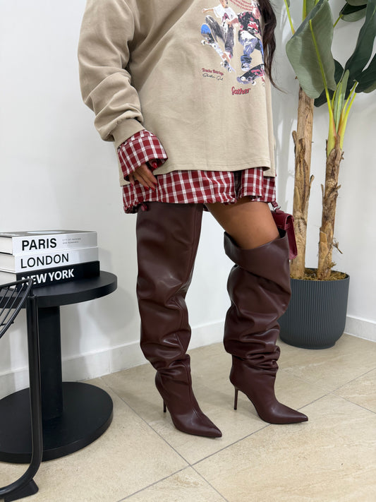 Maxi stivale in pelle bordeoux -663