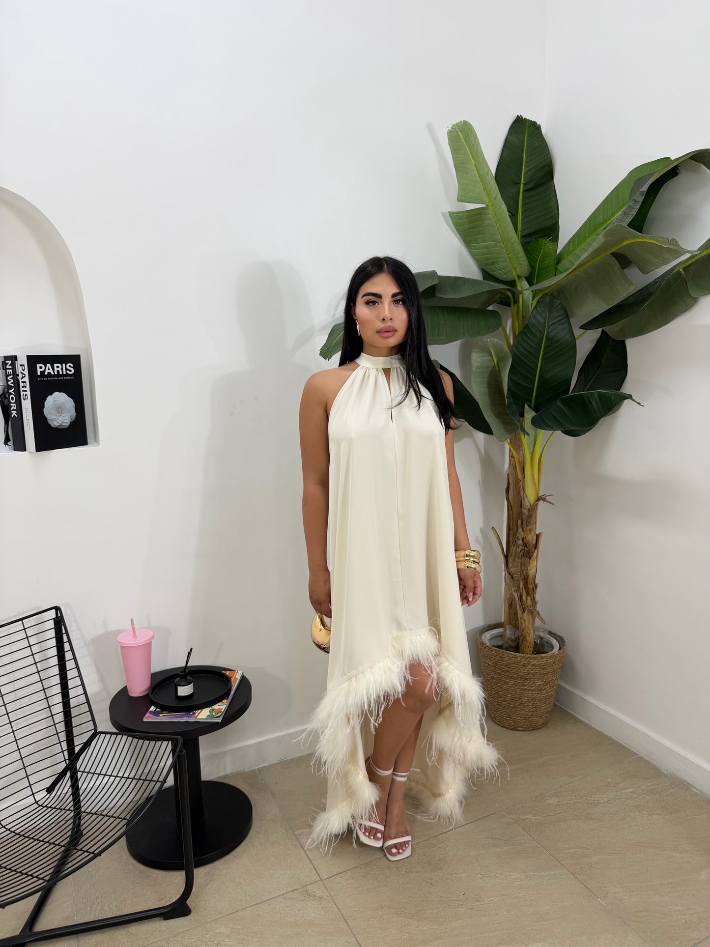 Abito plumage crema -5723