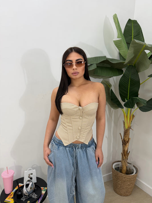 Bustino pied de poule beige -11865