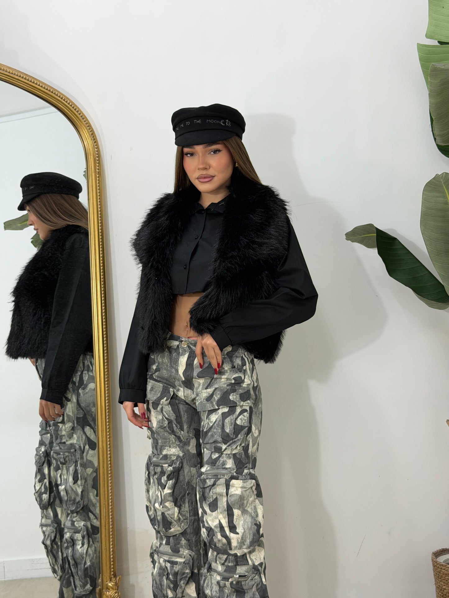 Pelliccia smanicata crop nera