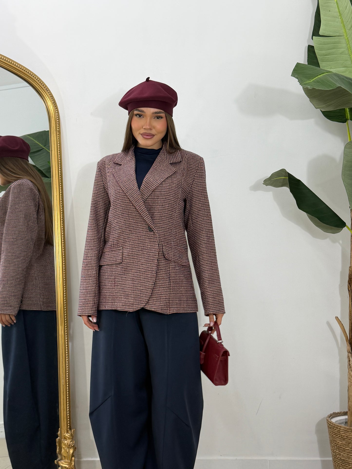 Giacca pied de poule bordeoux