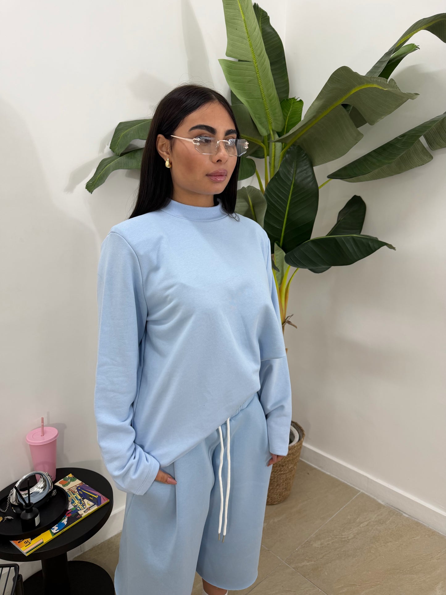 Felpa maxi spalline celeste -3236