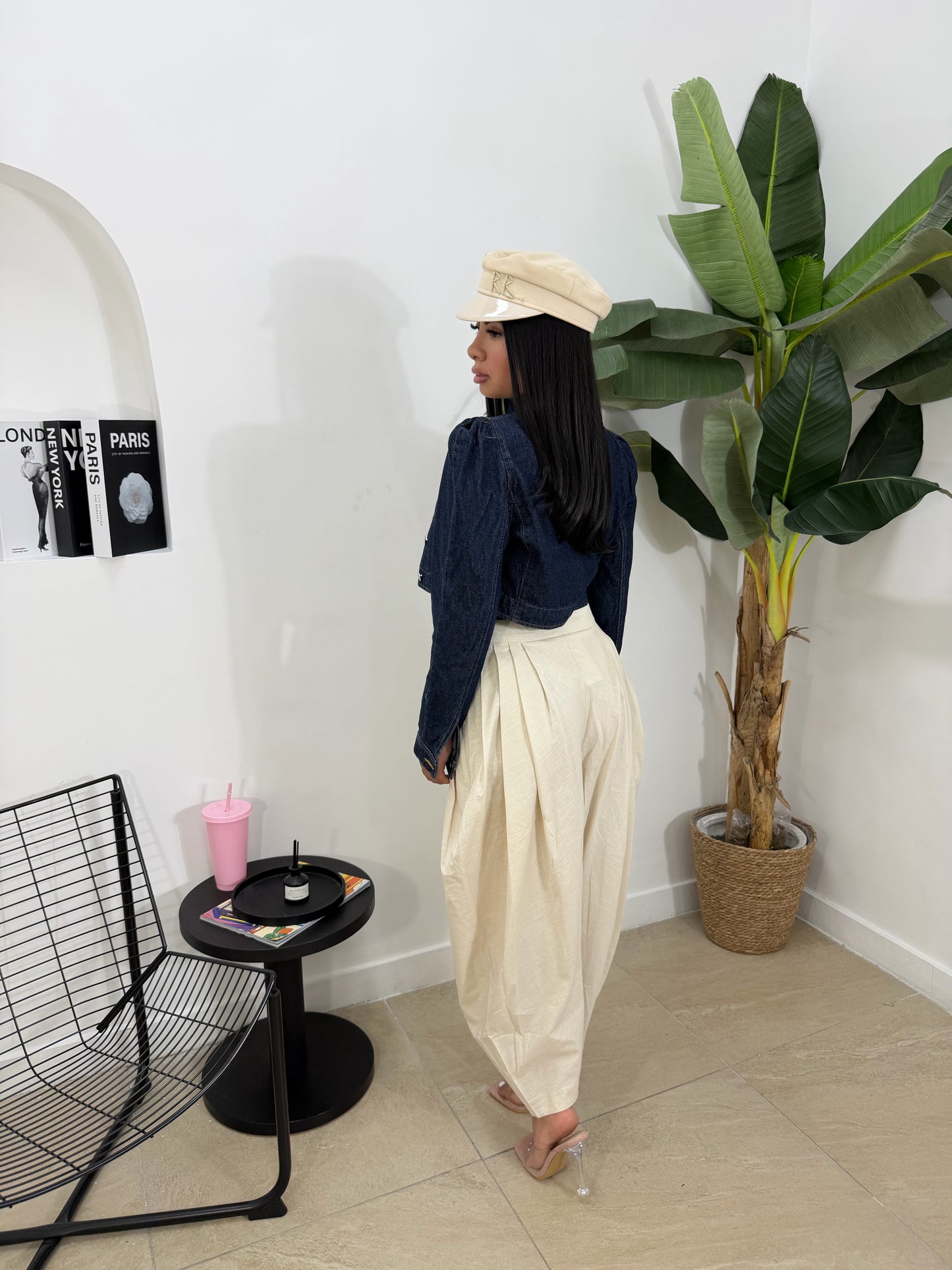 Pantalone japan in lino panna -15636