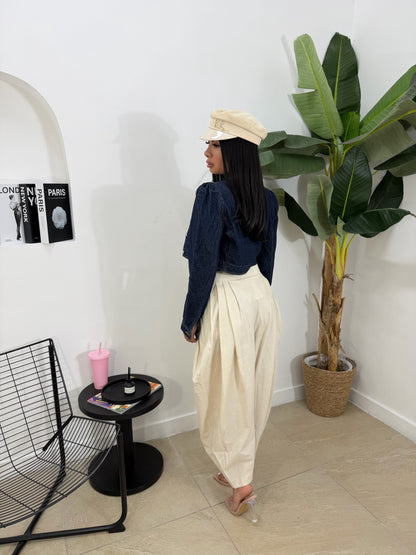 Pantalone japan in lino panna -15636