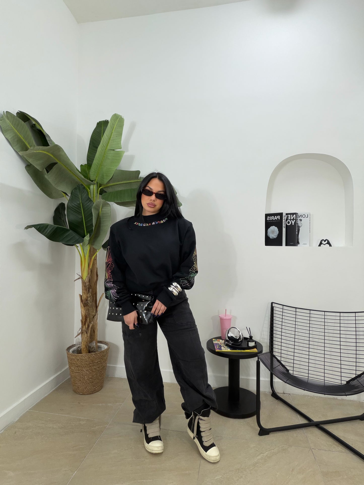 Jeans baggy nero sfumato