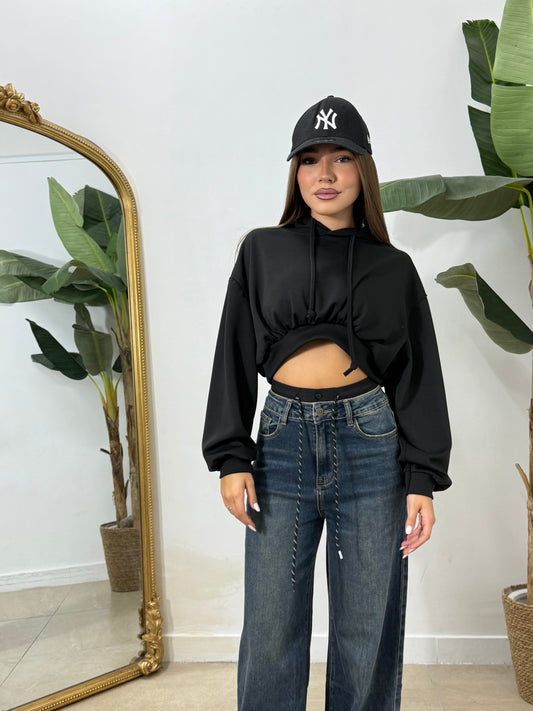 Felpa crop nera -118091