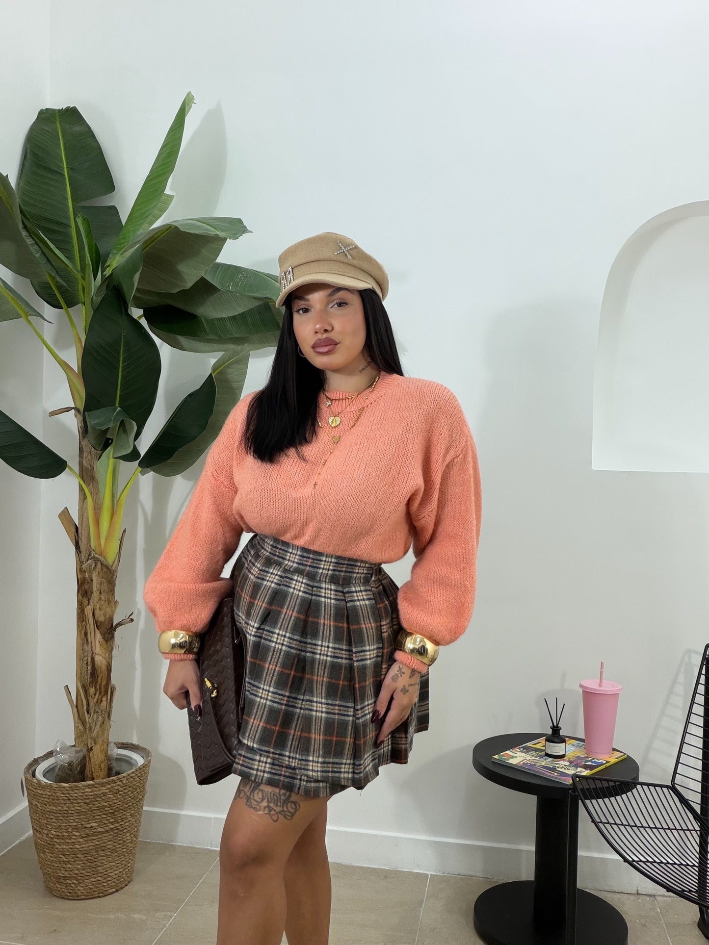 Gonna tartan marrone/arancio