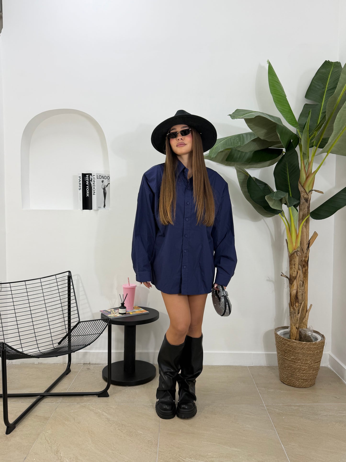 Maxi camicia strutturata blu