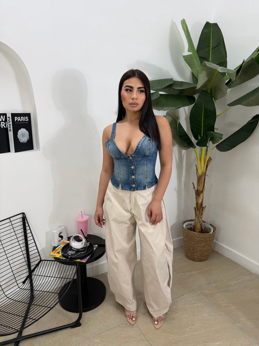 Pantalone ballon crema -12619