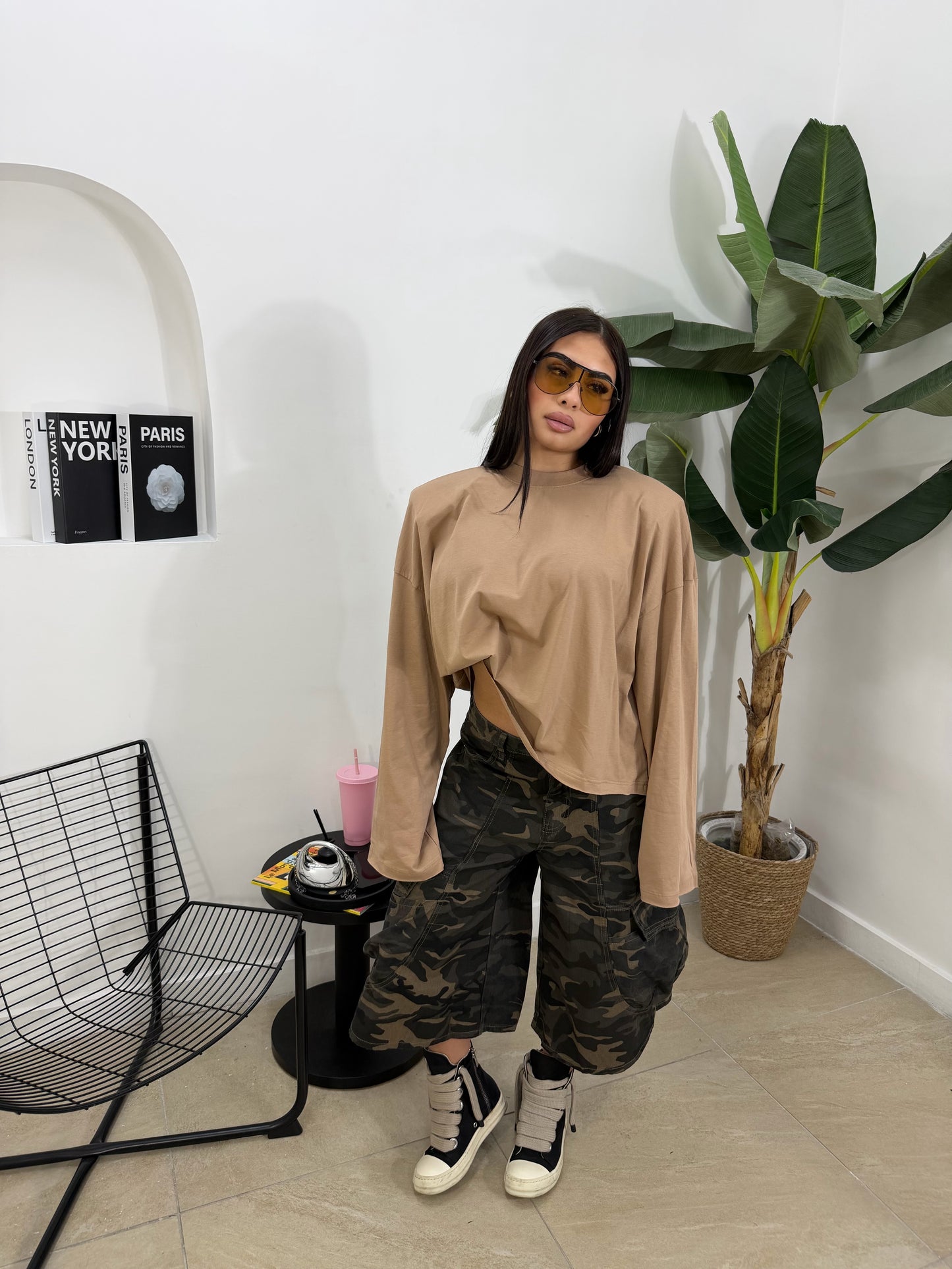 Shirt cropped Barock beige