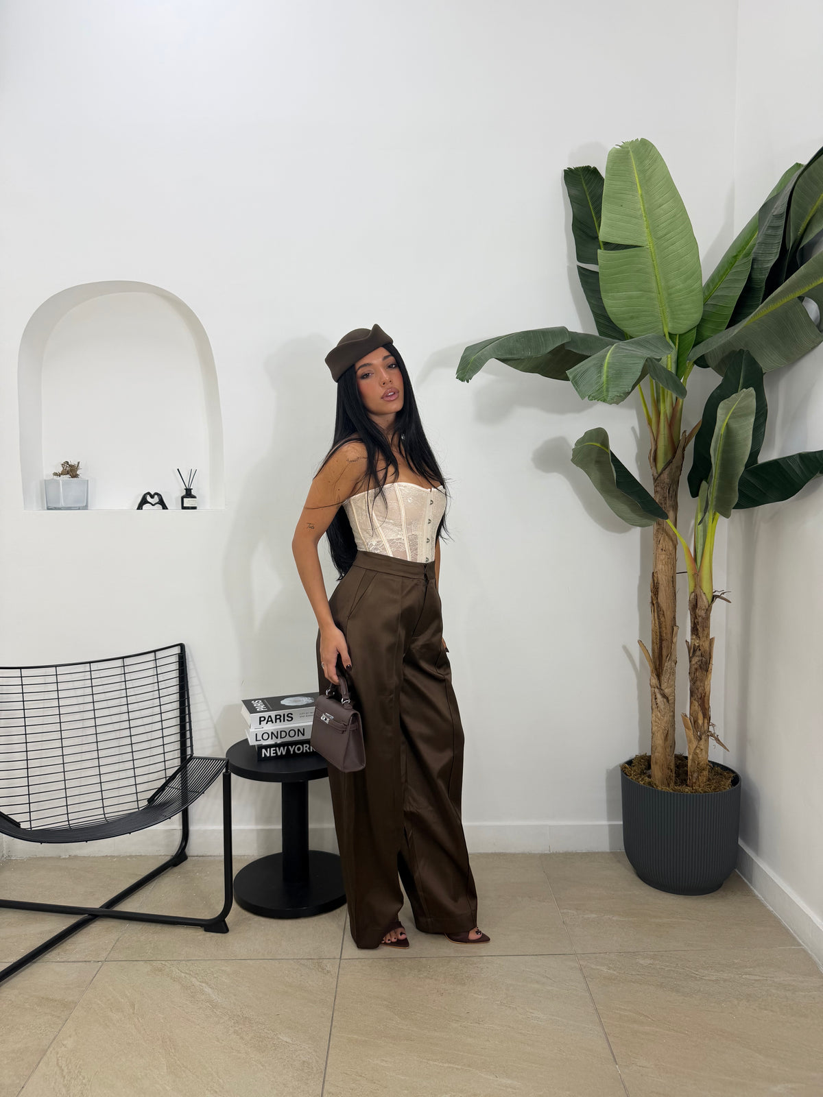 Pantalone saten marrone - 7735