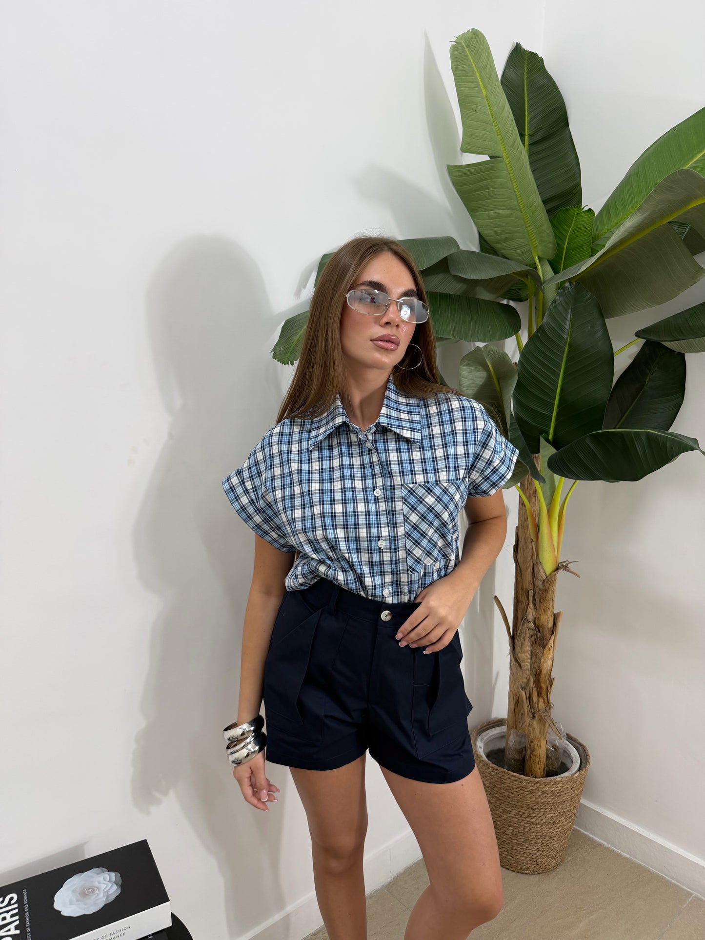 Camicia smanicata blu -030