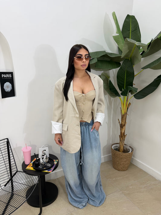 Giacca risvolto beige -3153