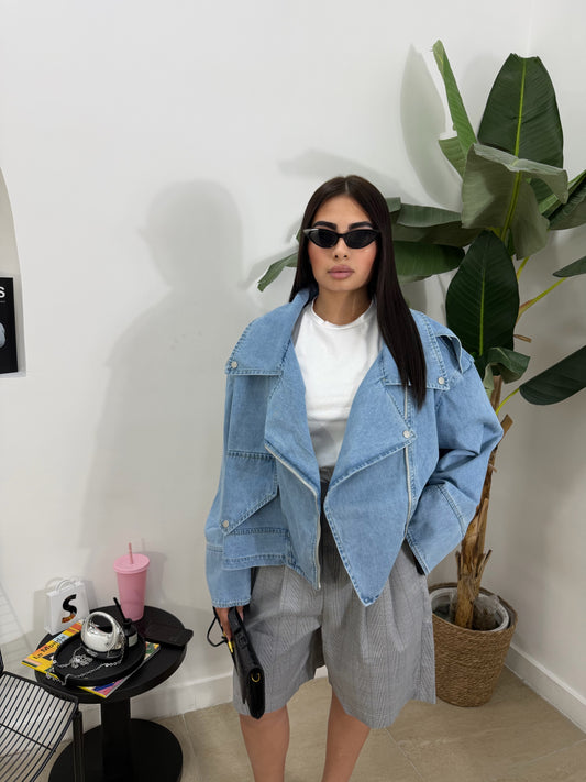 Biker oversize denim chiaro -13977