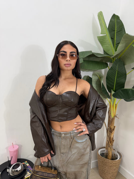 Corpetto in pelle marrone -58544