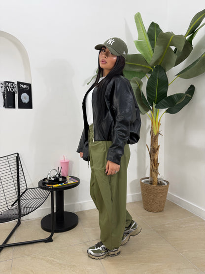 Bomber in pelle nero