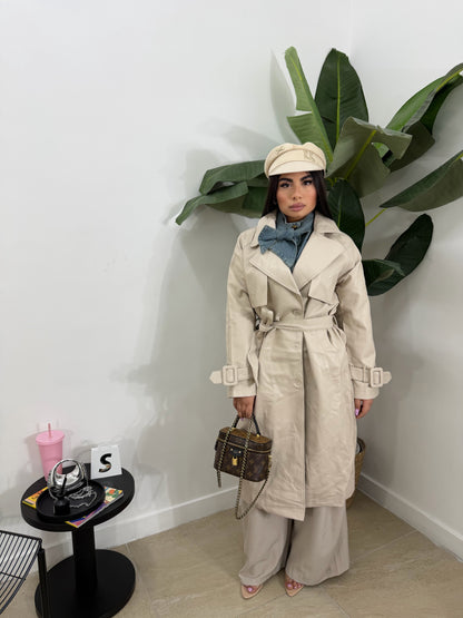Trench in pelle beige -01347