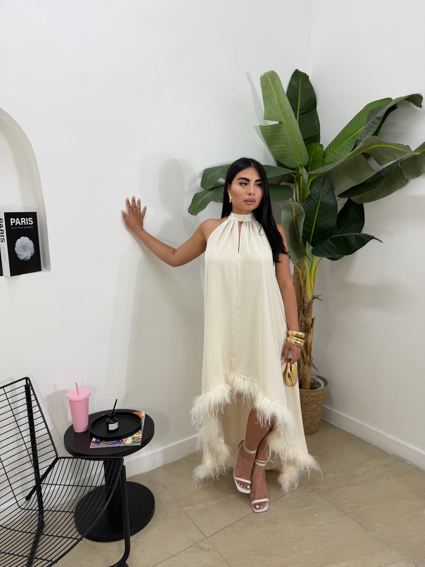 Abito plumage crema -5723