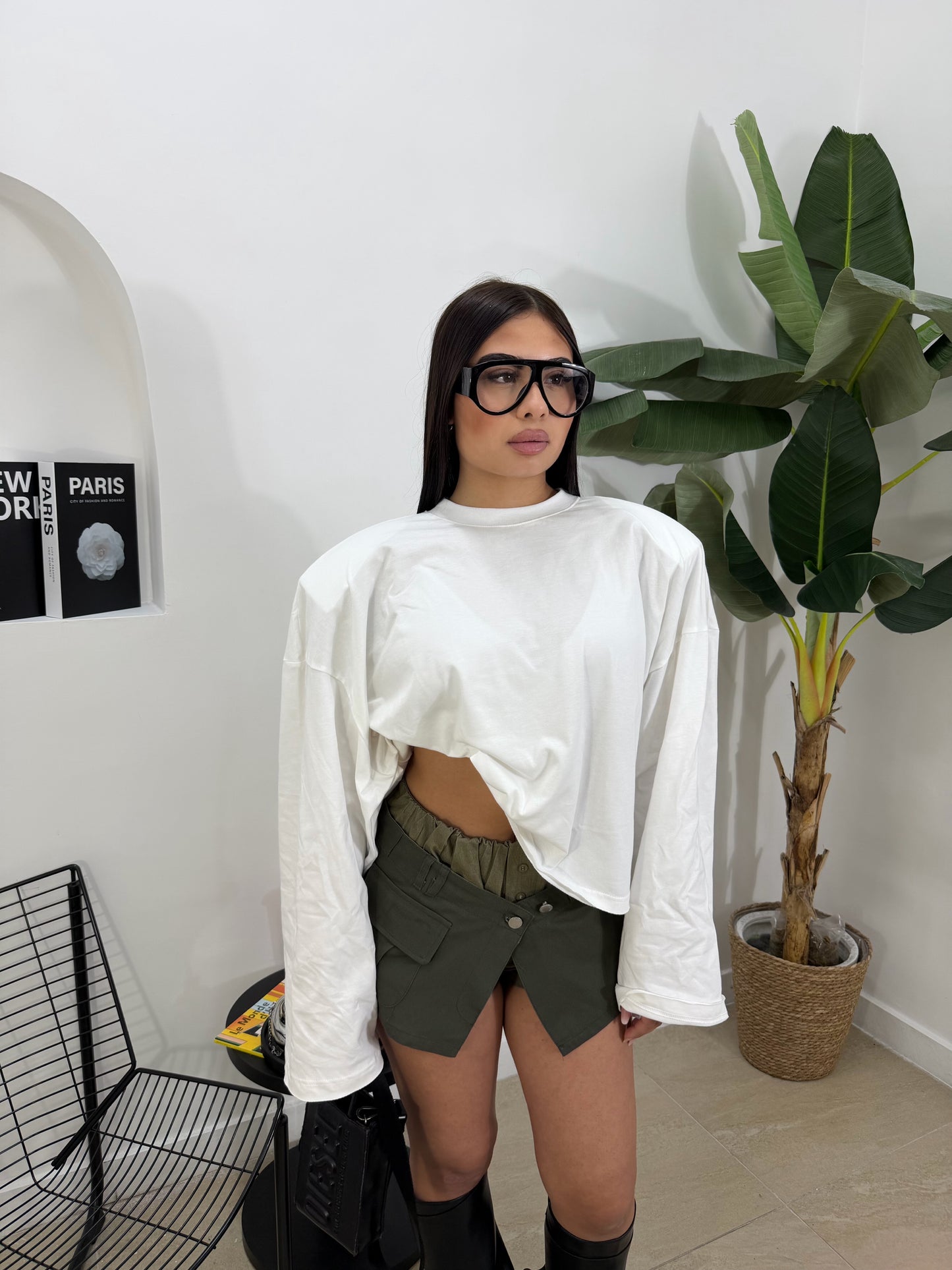 Shirt cropped Barock bianca