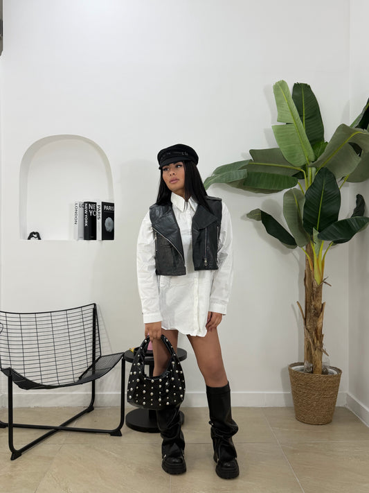 Maxi camicia + gilet in pelle