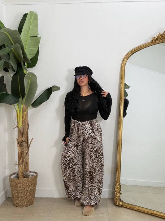 Pantalone ballon animalier beige