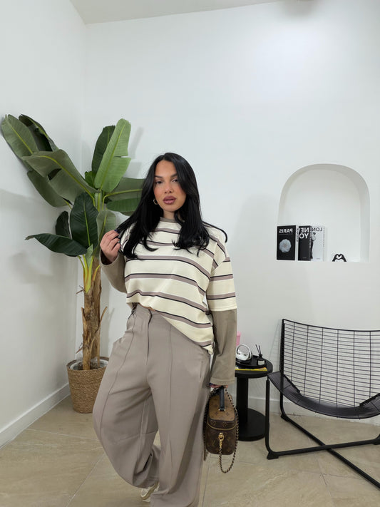 Maglia oversize rigata beige