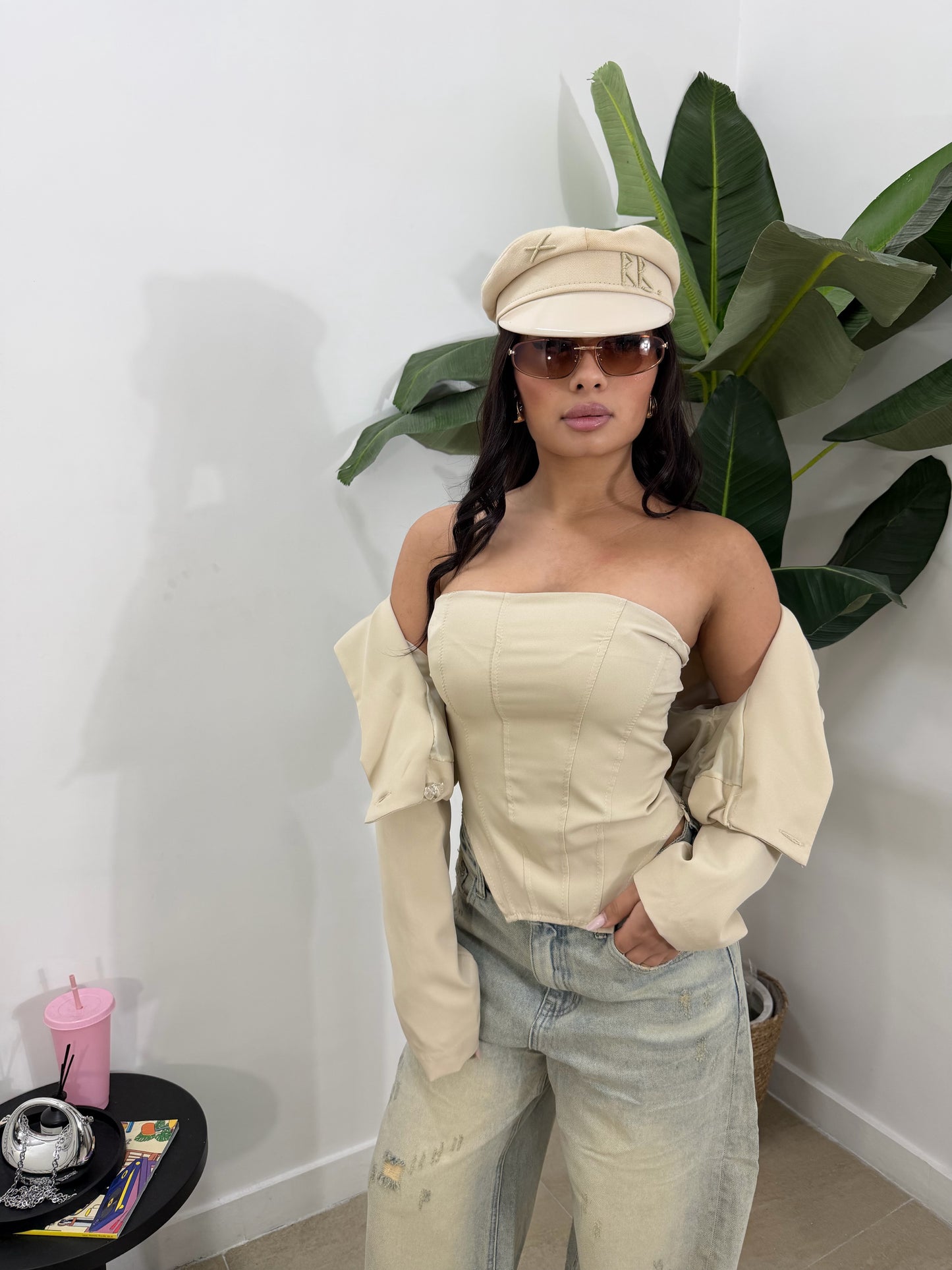 Cord set top+giacca beige -22602