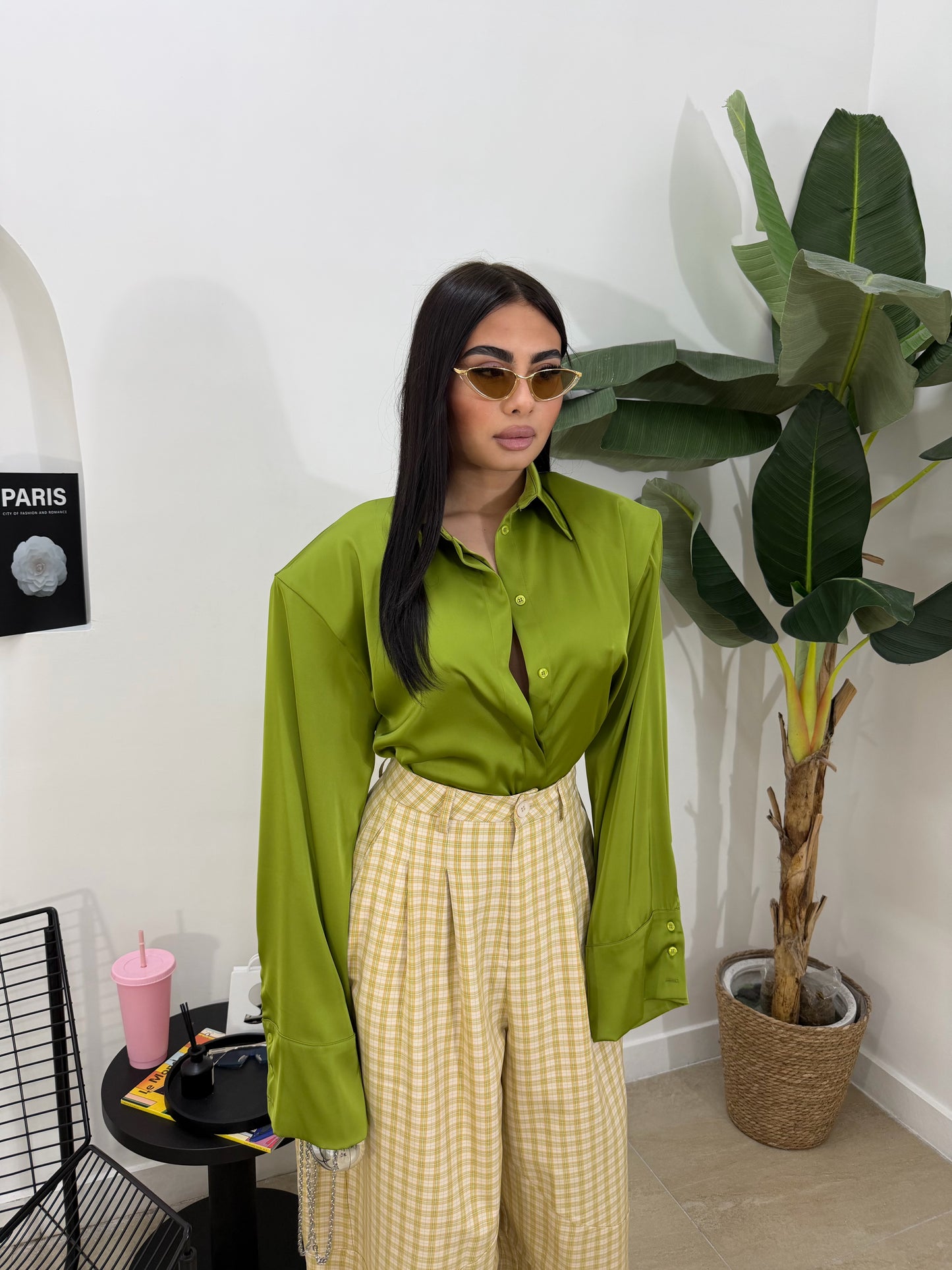 Camicia satin lime attico