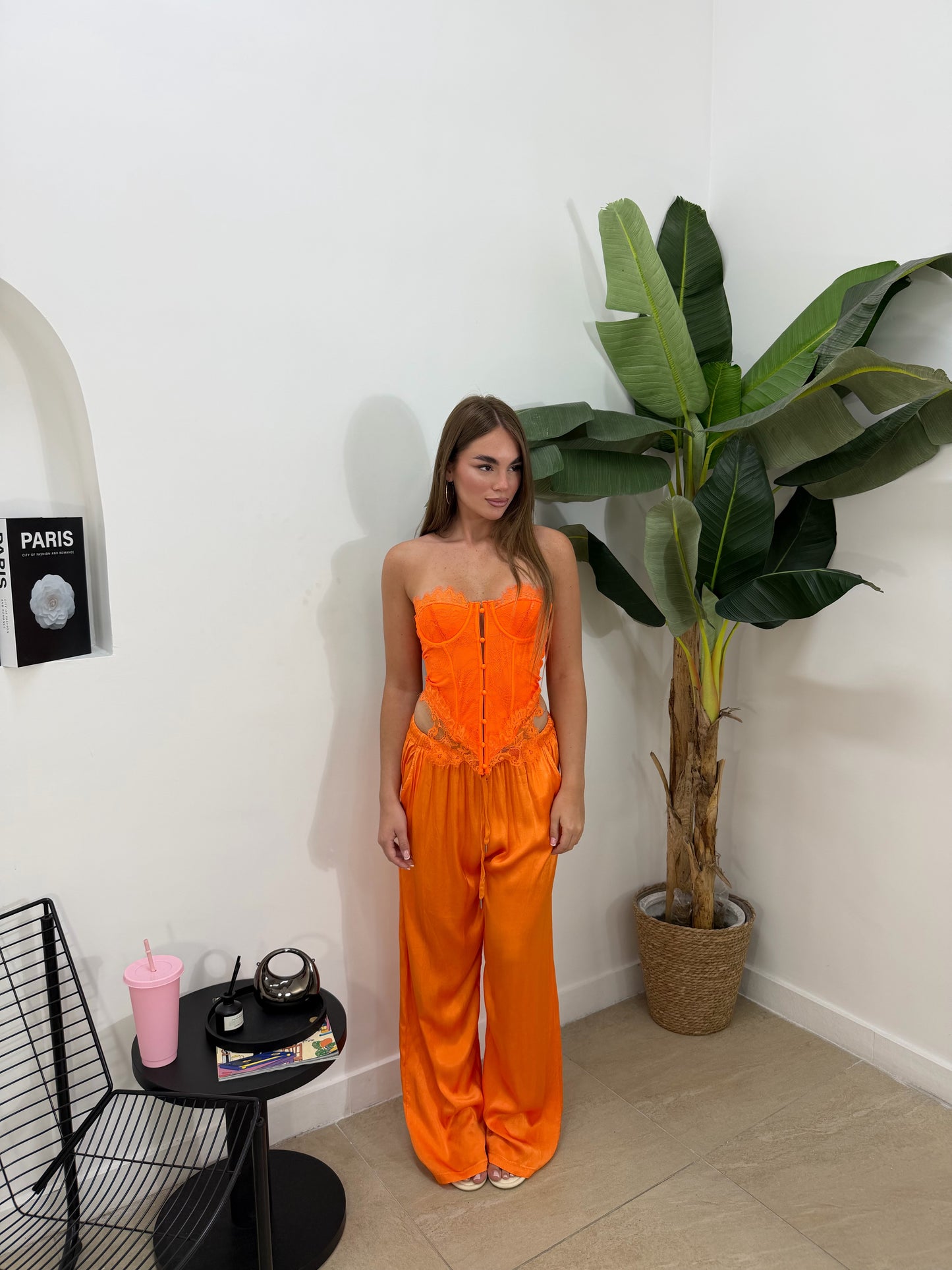Pantalone satin arancio -24205