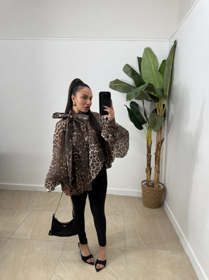 Camicia fiocco animalier