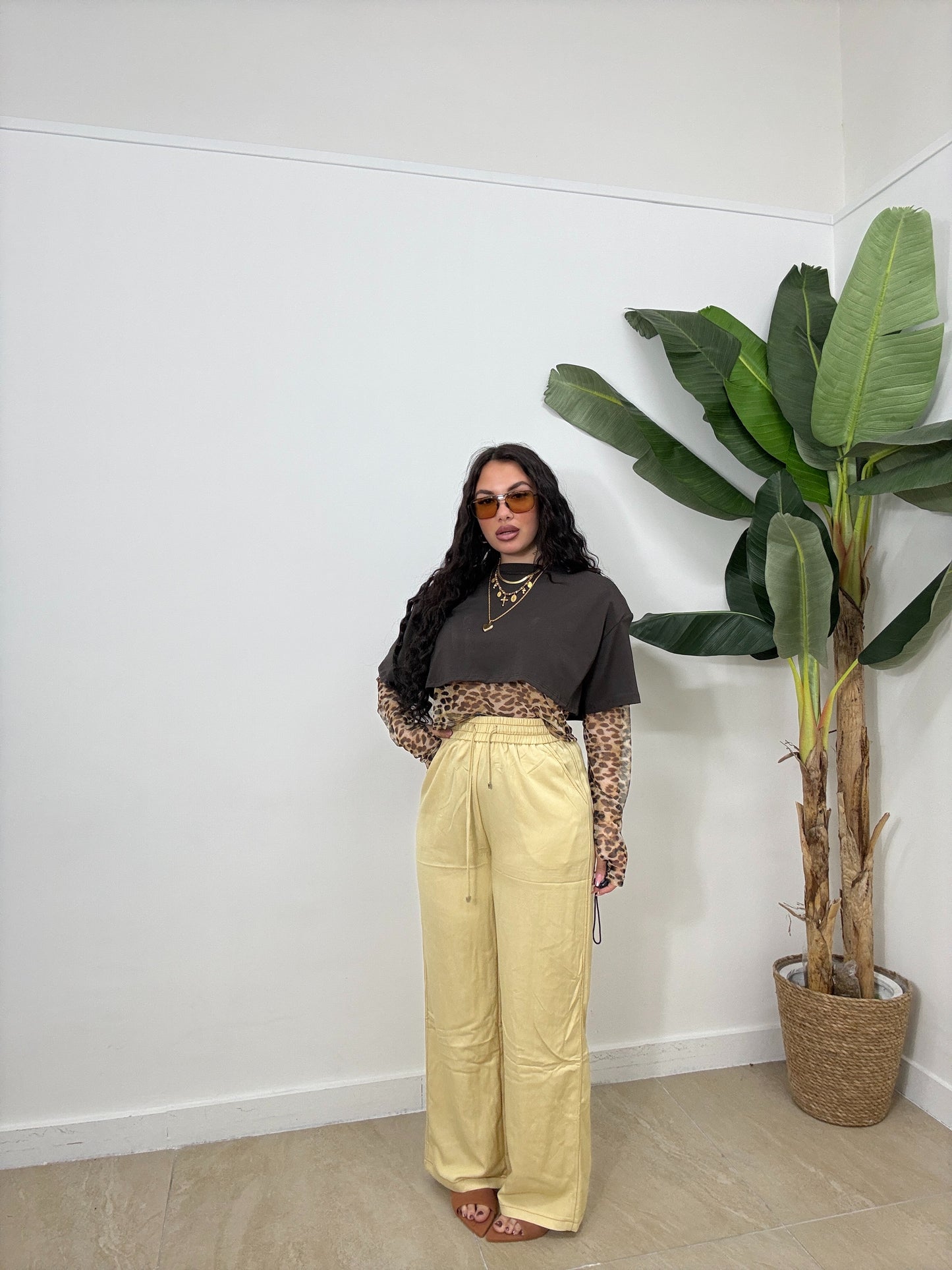 Jogger cuciture beige