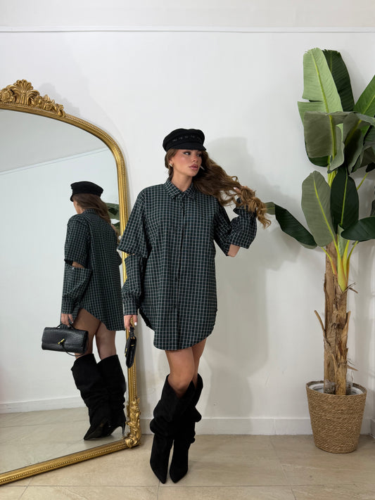 Maxi camicia con maniche removibili verde