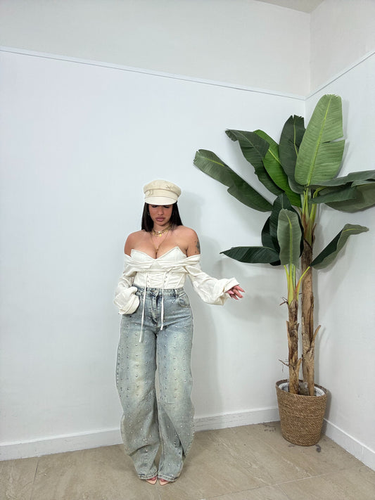 Jeans ballon borchiato