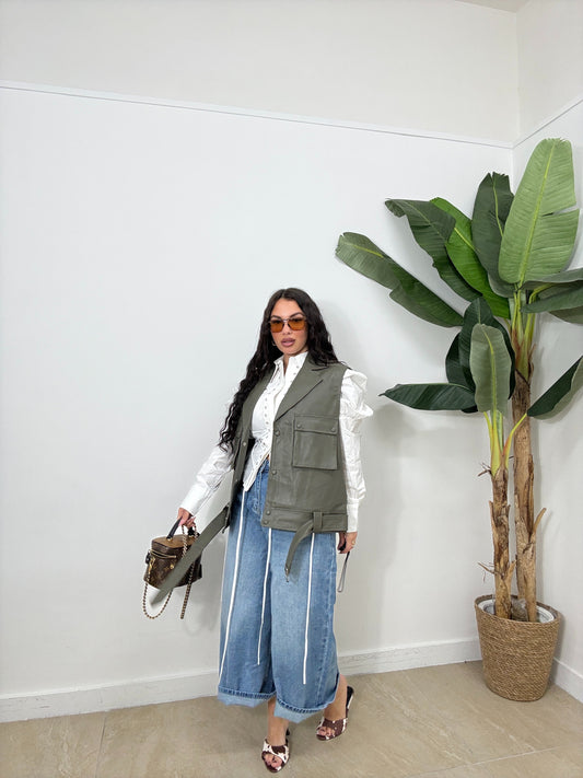 Gilet in pelle verde