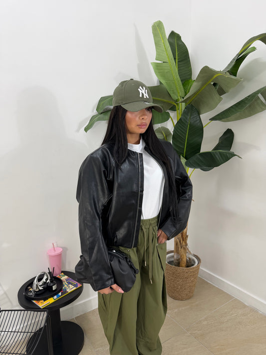 Bomber in pelle nero