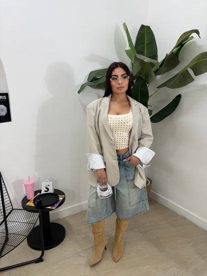 Giacca risvolto beige -3153